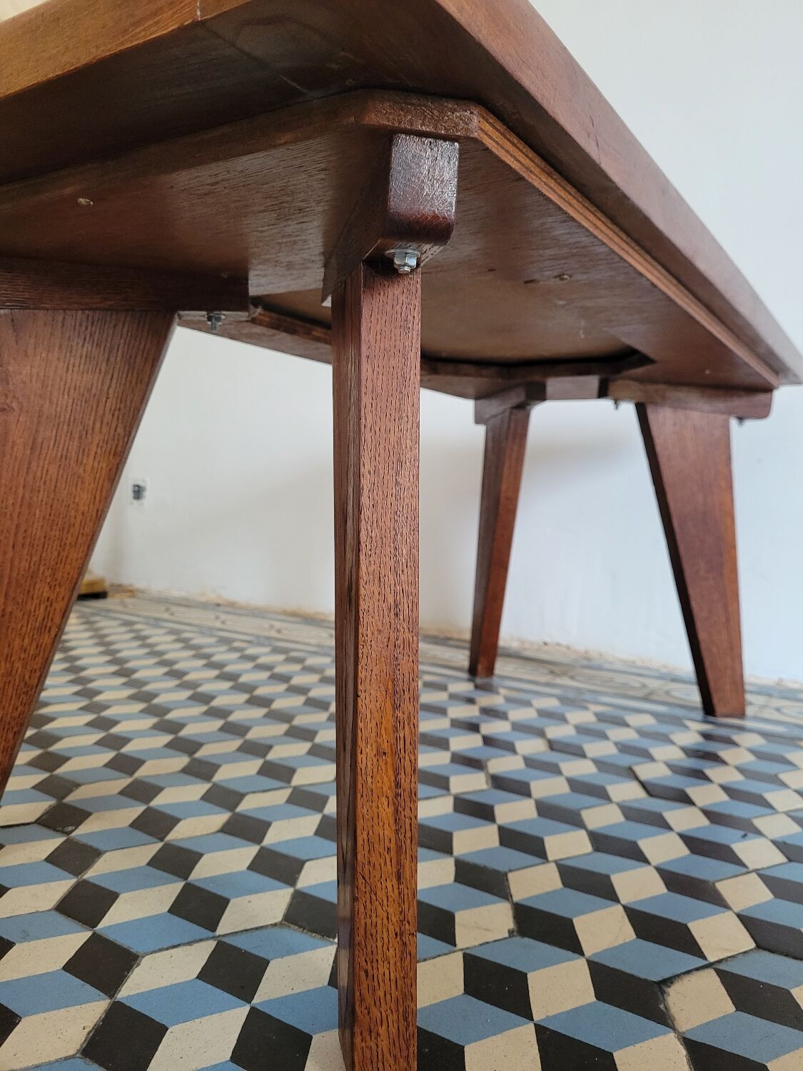 Brutalist coffee table wood and slate
