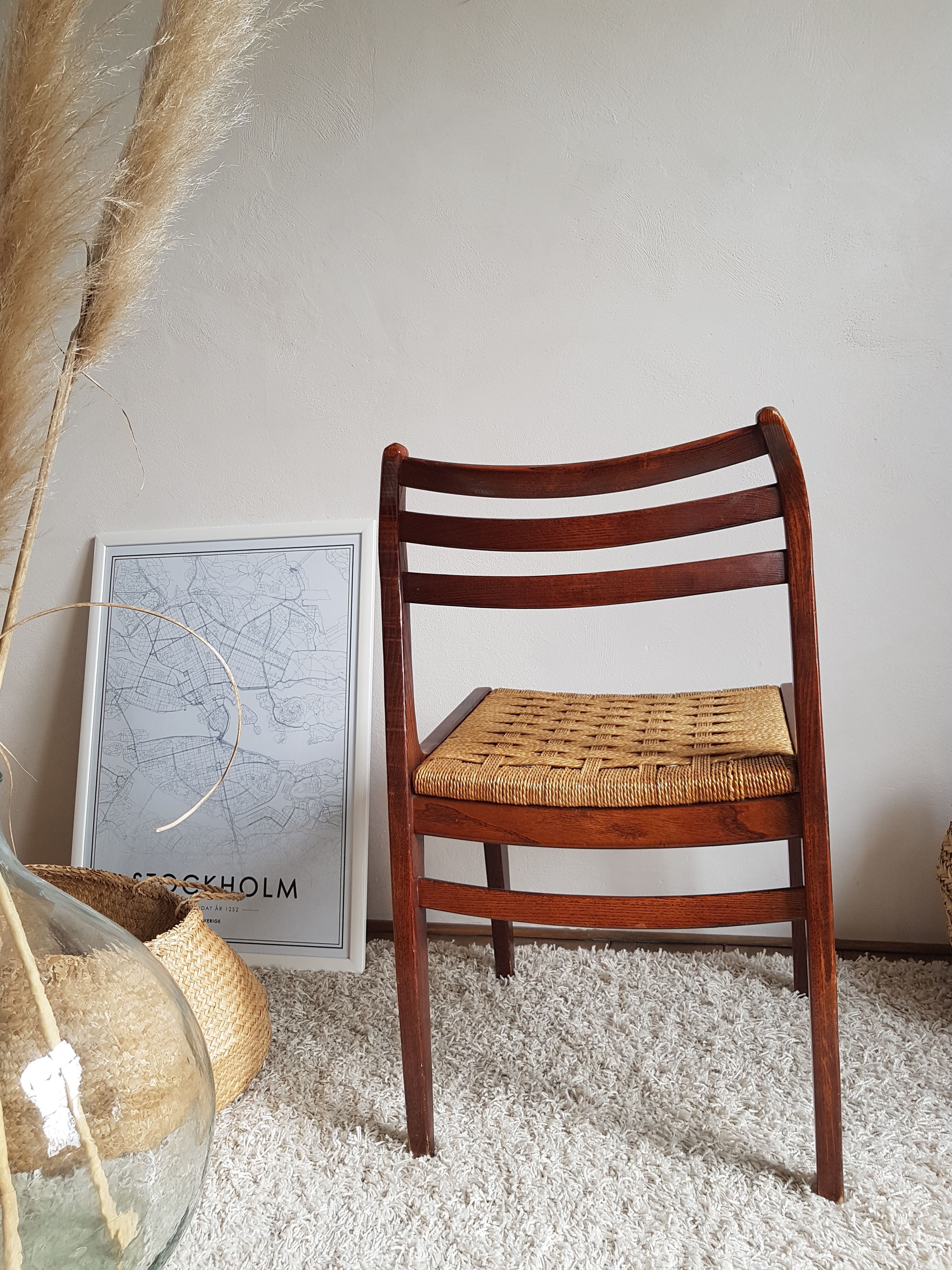 Pair of Scandinavian chairs in braided rope-circa 1960