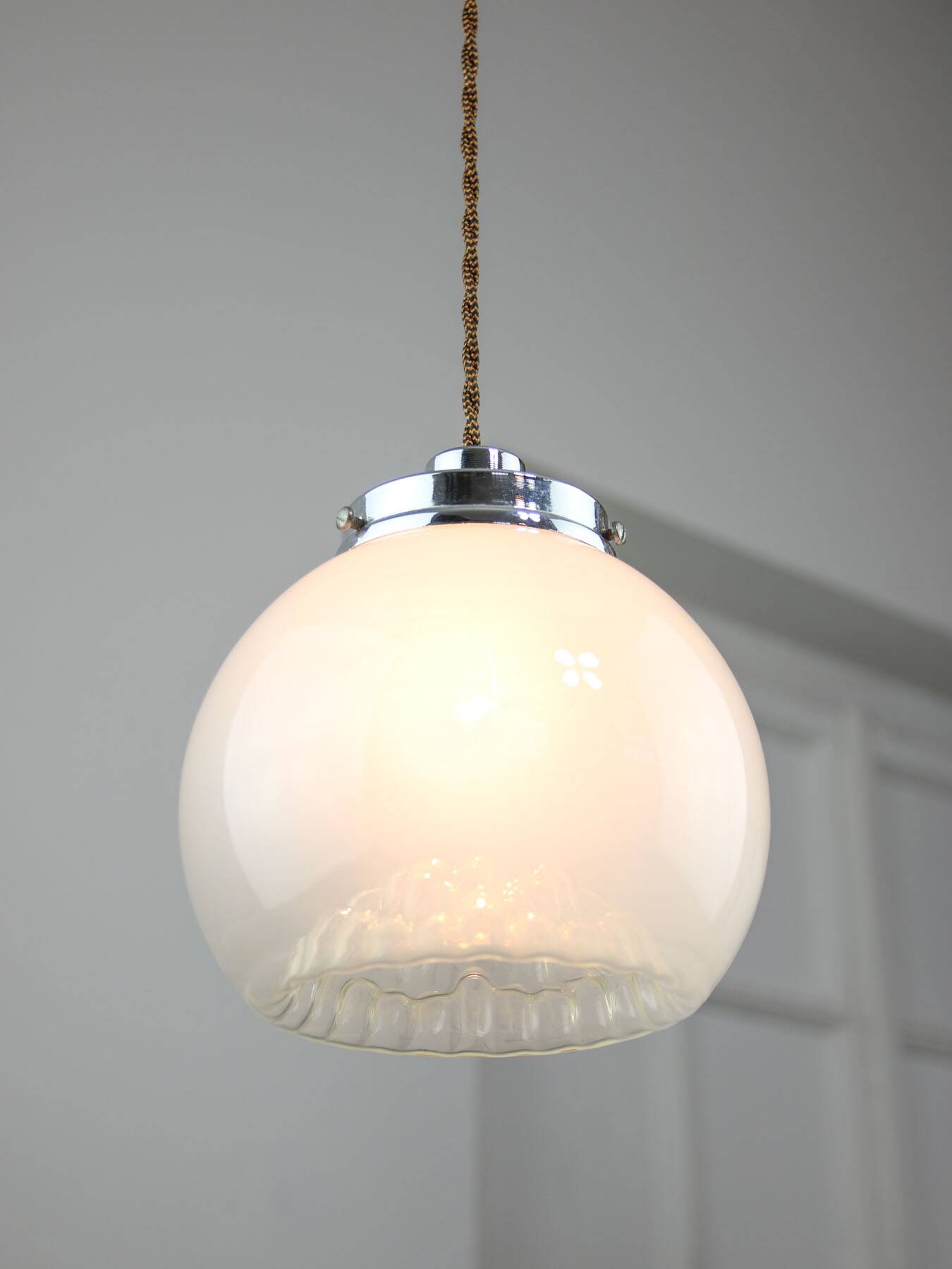 Mid-Century Italian Chrome and Murano Glass Pendant Lamp