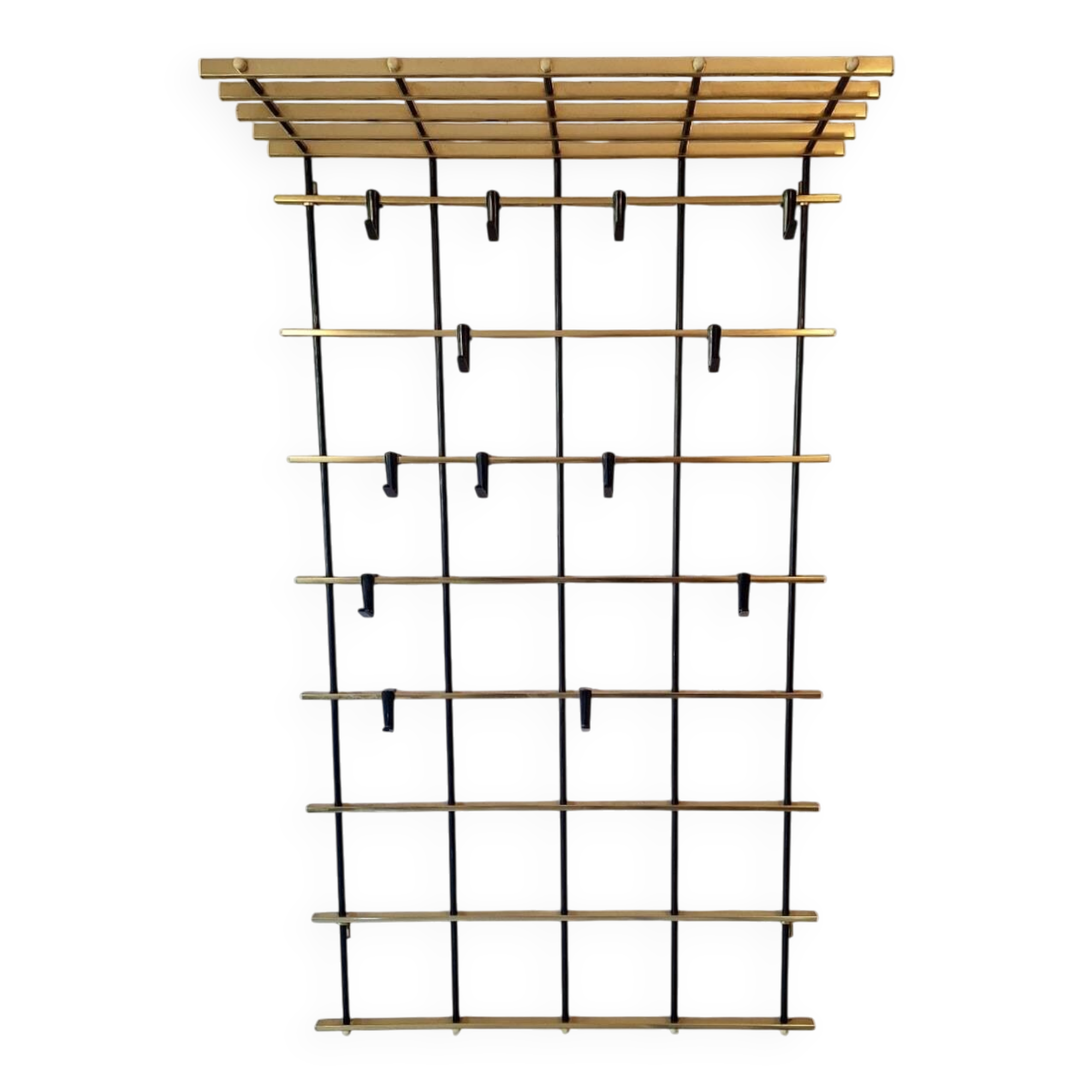 Wall-mounred brass and metal coat and hat rack, 1960s