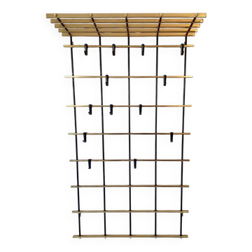 Wall-mounred brass and metal coat and hat rack, 1960s