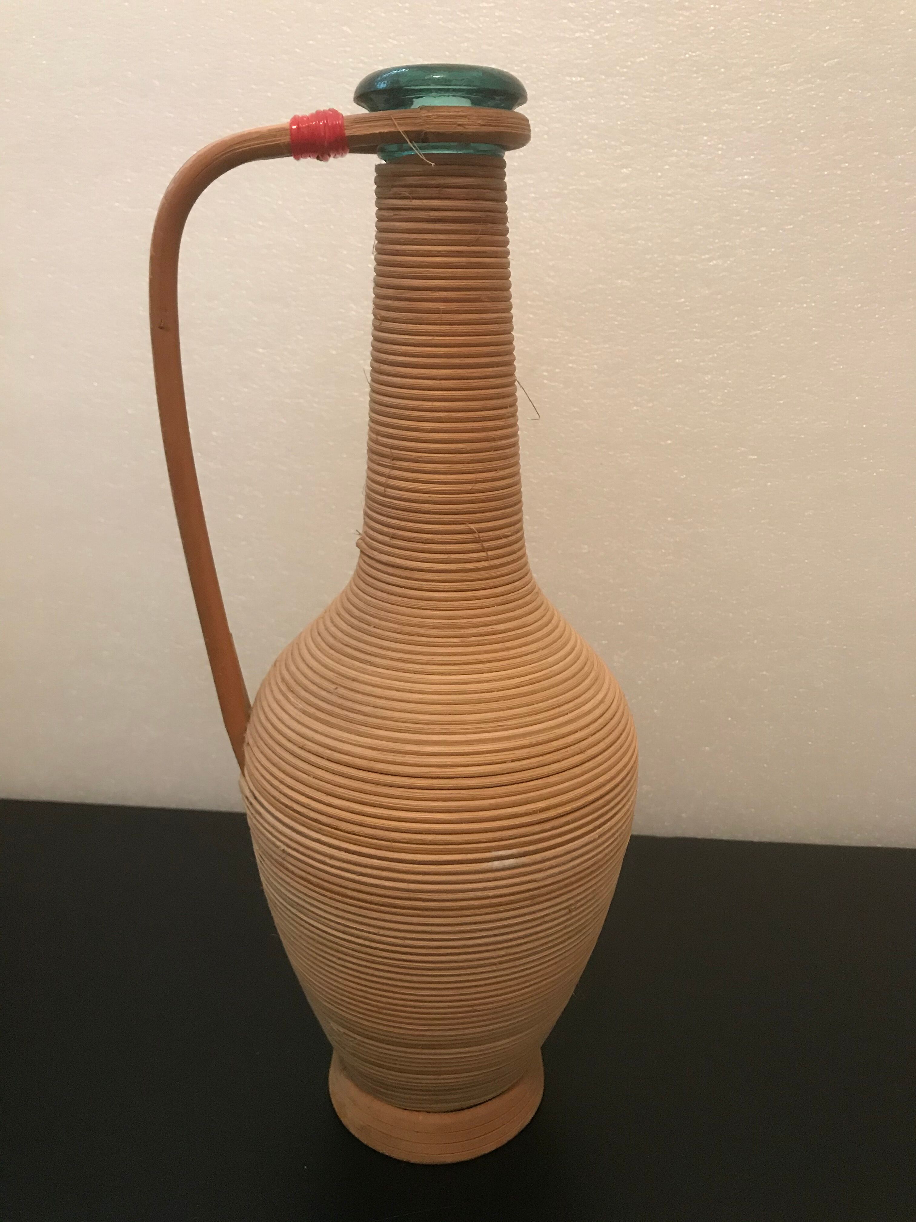 Vintage glass and rattan bottle