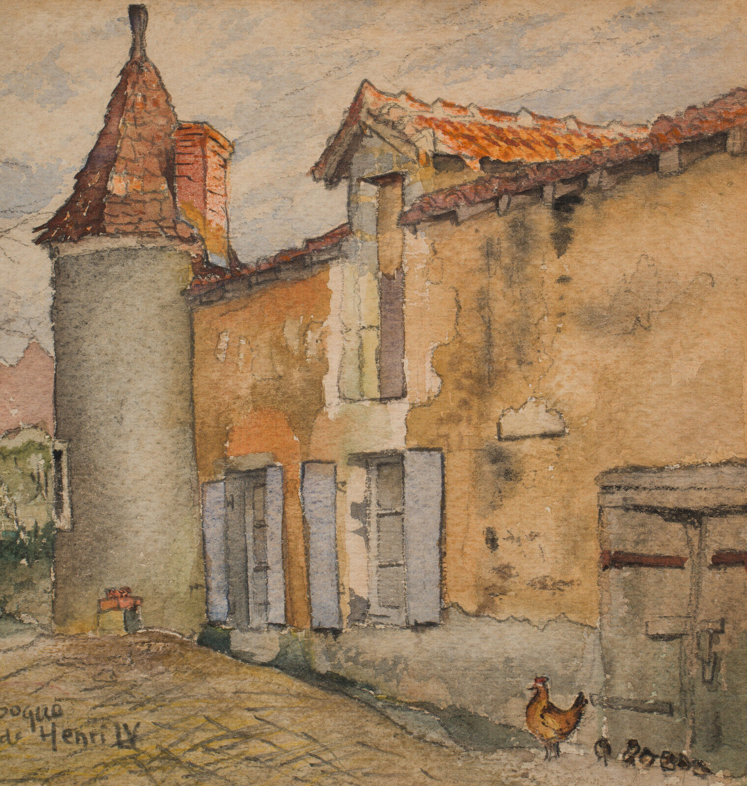 Watercolor on paper Maison Bouheben in Aubagnan by G. Rémy 1932