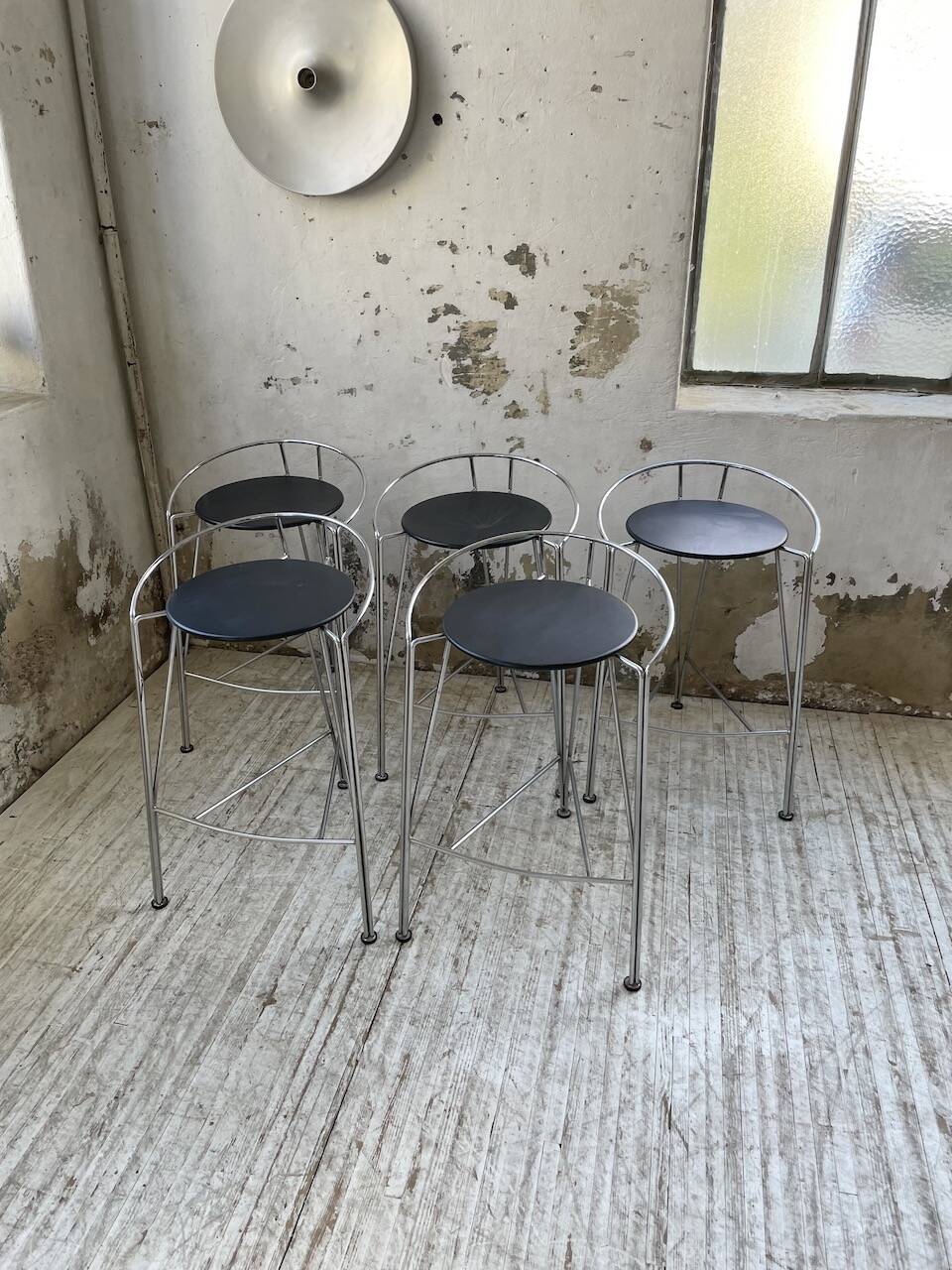 Set of 5 high stools "silver moon" Pascal Mourgue