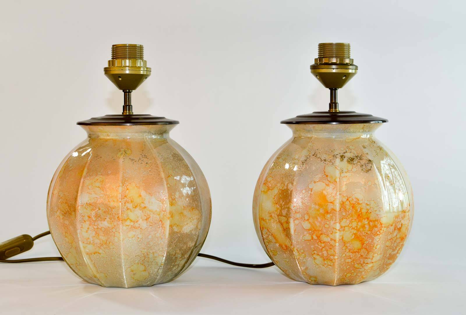 Stunning Pair of French Handmade Glass Laque Line Table Lamps, 1970s