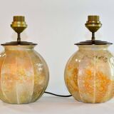Stunning Pair of French Handmade Glass Laque Line Table Lamps, 1970s