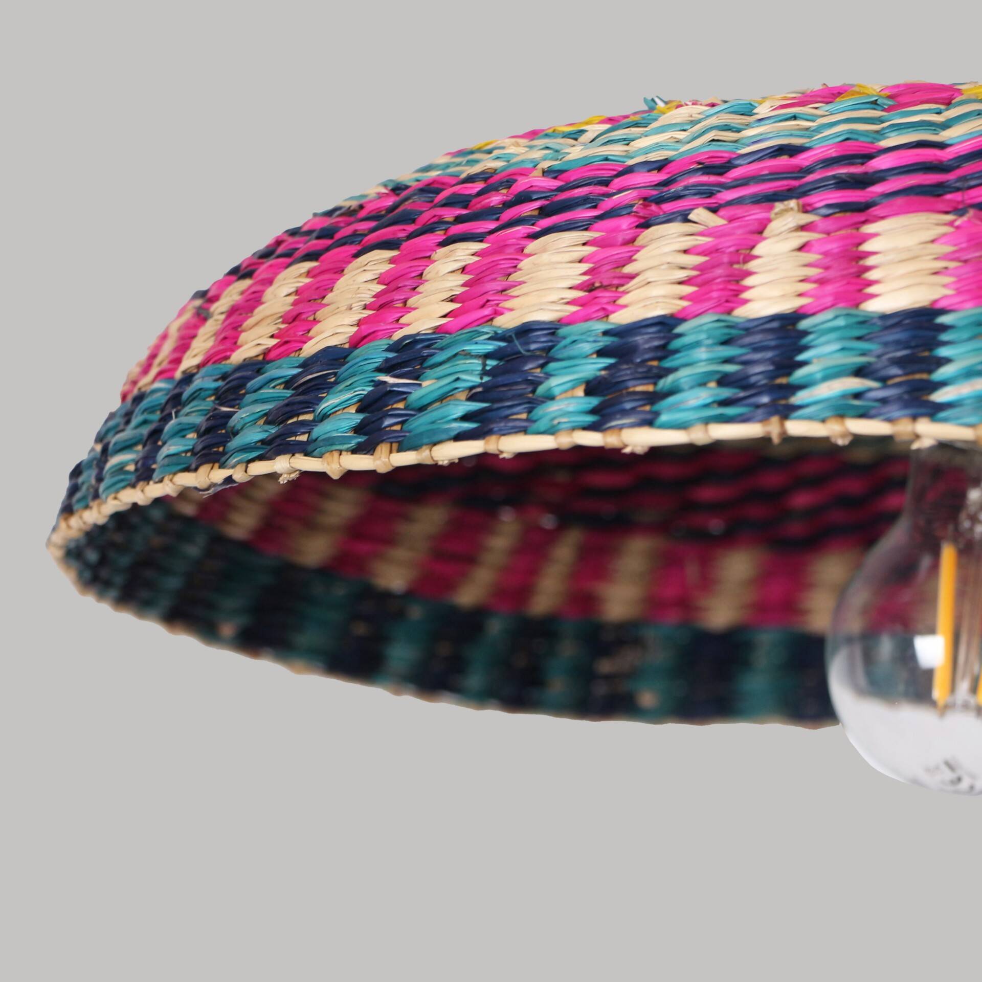Handmade hanging lamp in colorful woven wicker, Morocco 30x30cm