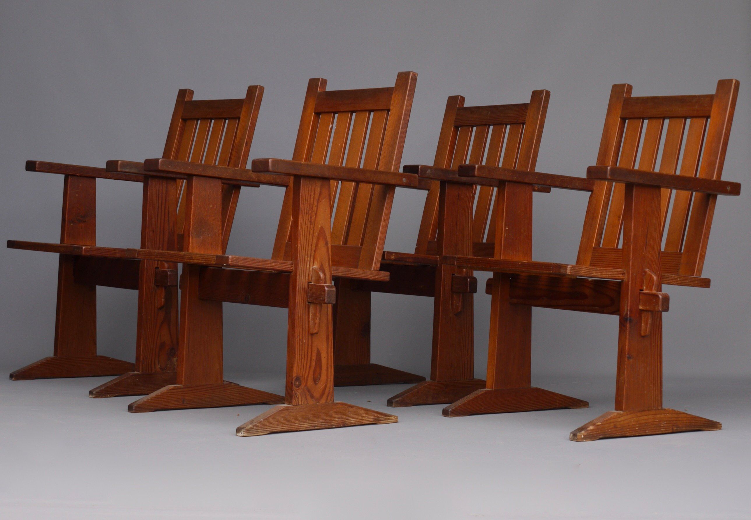 Set of four pine Scandinavian armchairs 1930