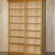 Pair of large open bookshelves in satin birch and walnut, height 2.5 m.