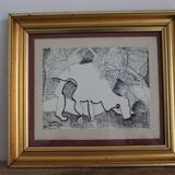 Painting drawing "the bull" Jules Mougin, the poet postman Abstract art brut