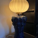 Vintage blue globe table lamp with white pleated globe