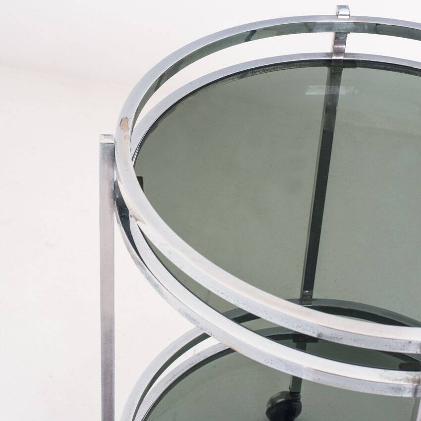 Vintage side table or serving table. Chrome metal and glass - Spain, 70s.