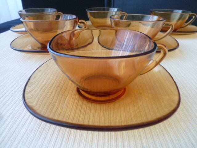 Set de 6 tasses à café vintage en verre trempé Véréco Années 70