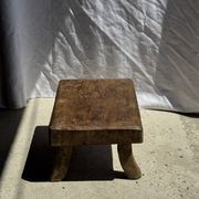 Small stool, rectangular accent stool in solid teak wabi-sabi H26