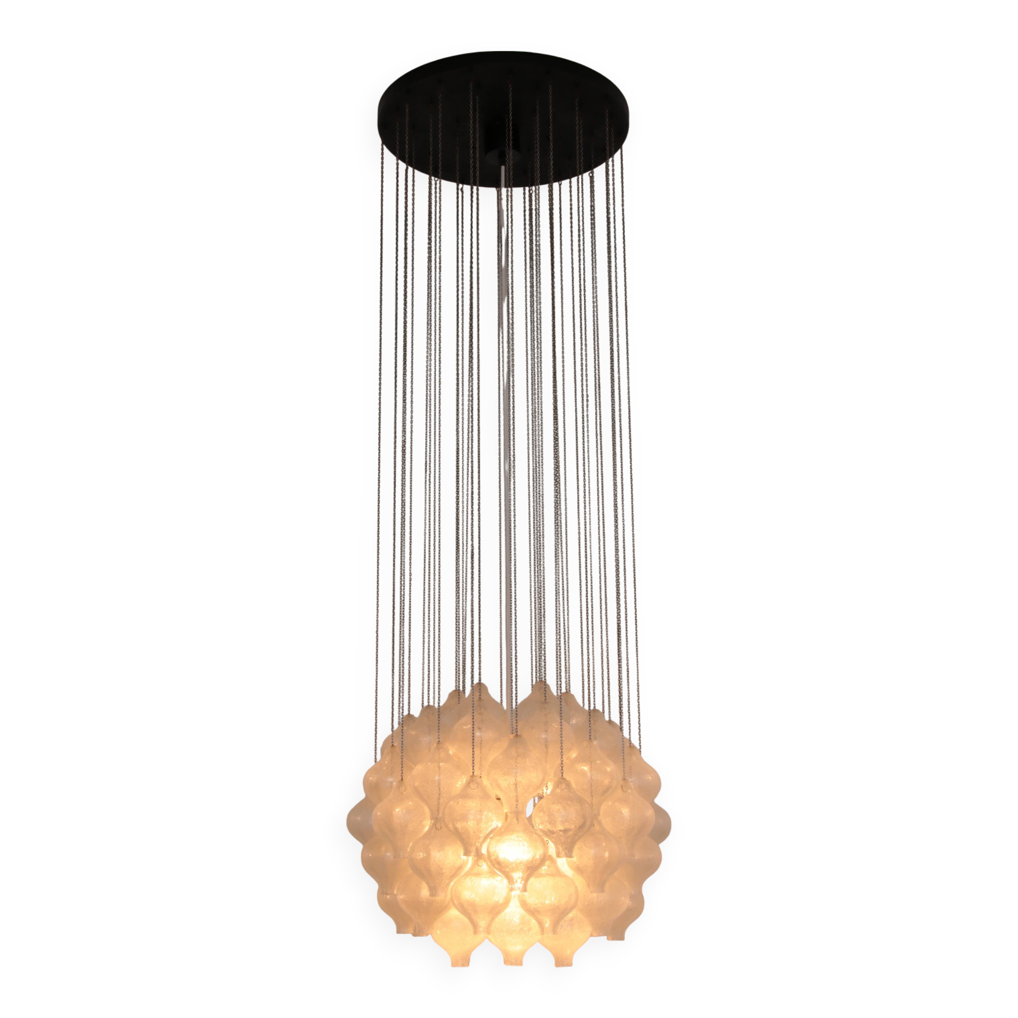 Kalmar 'Tulipan' Chandelier Pendant Light, Blown Glass, 1970