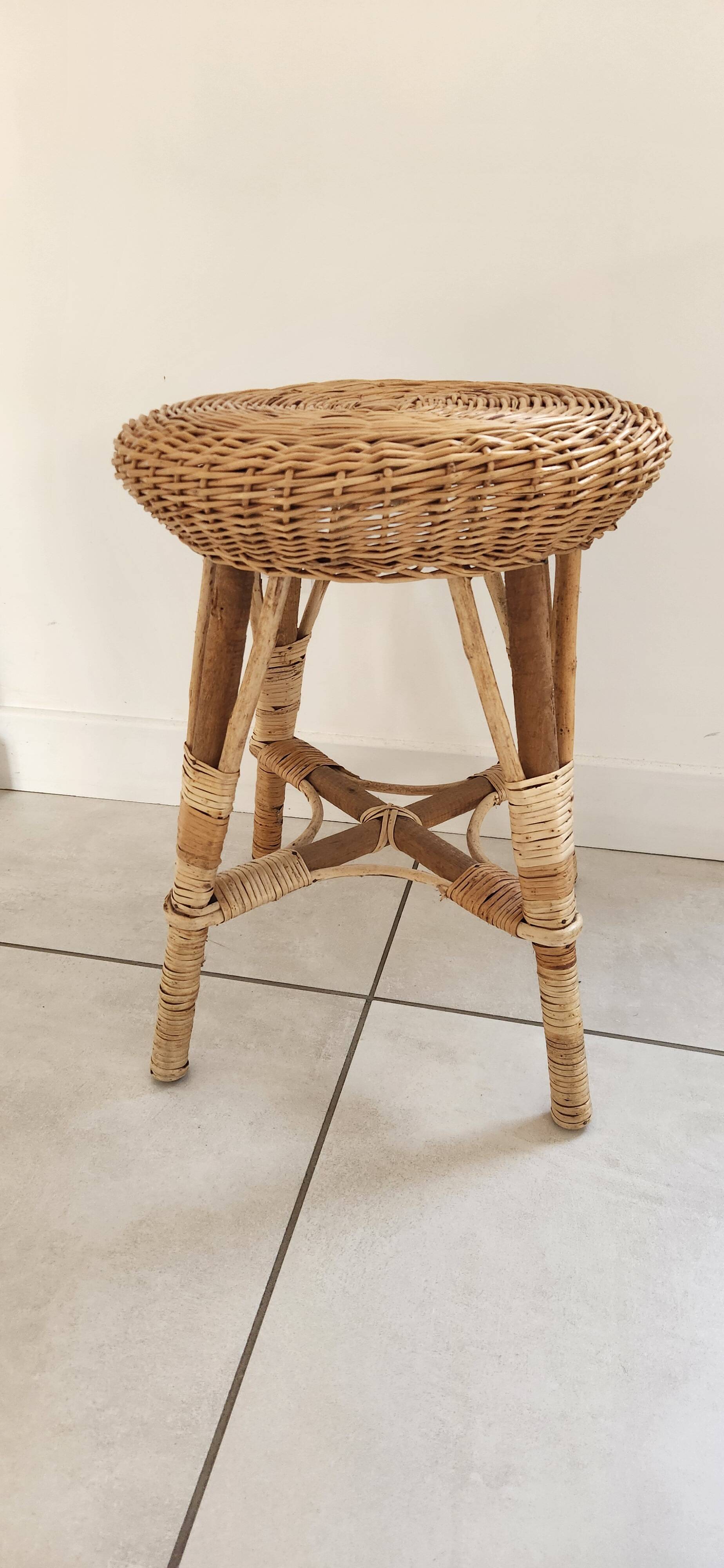 Wicker and rattan stool