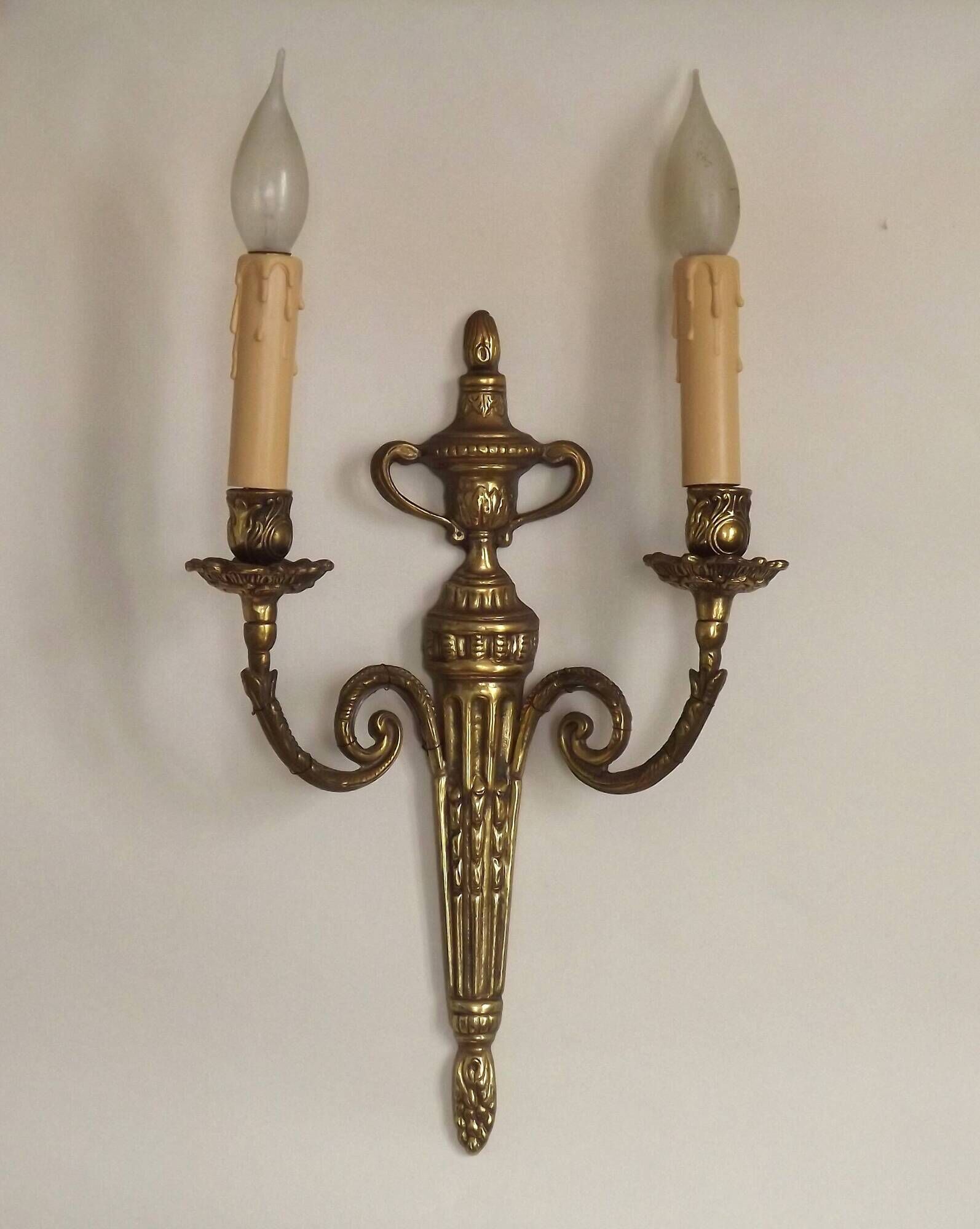 Large Vintage French Empire Style Bronze Double Wall Light With Urn Detail 4887
