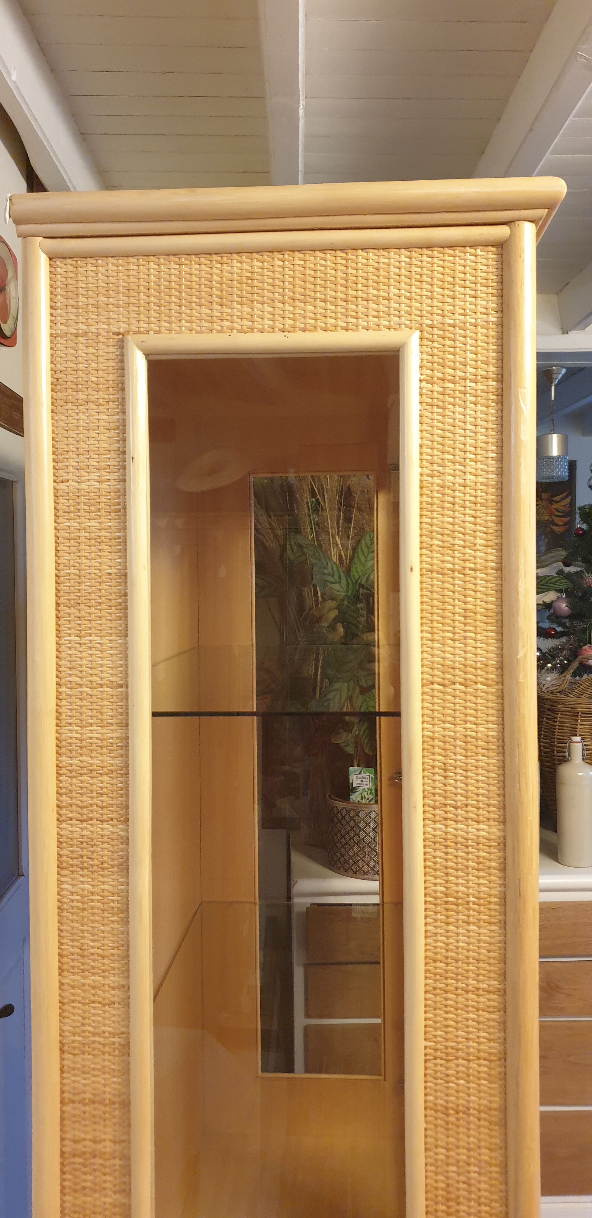 Rattan glass cabinet