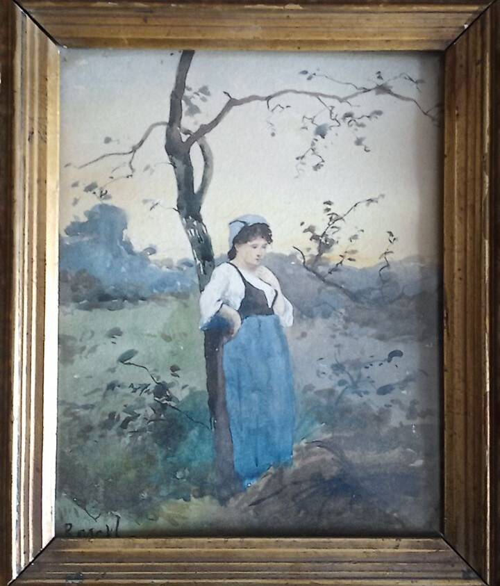 Paul Rossert (1851-1918) - aquarelle - 23 x 18 cm - paysanne après la faute