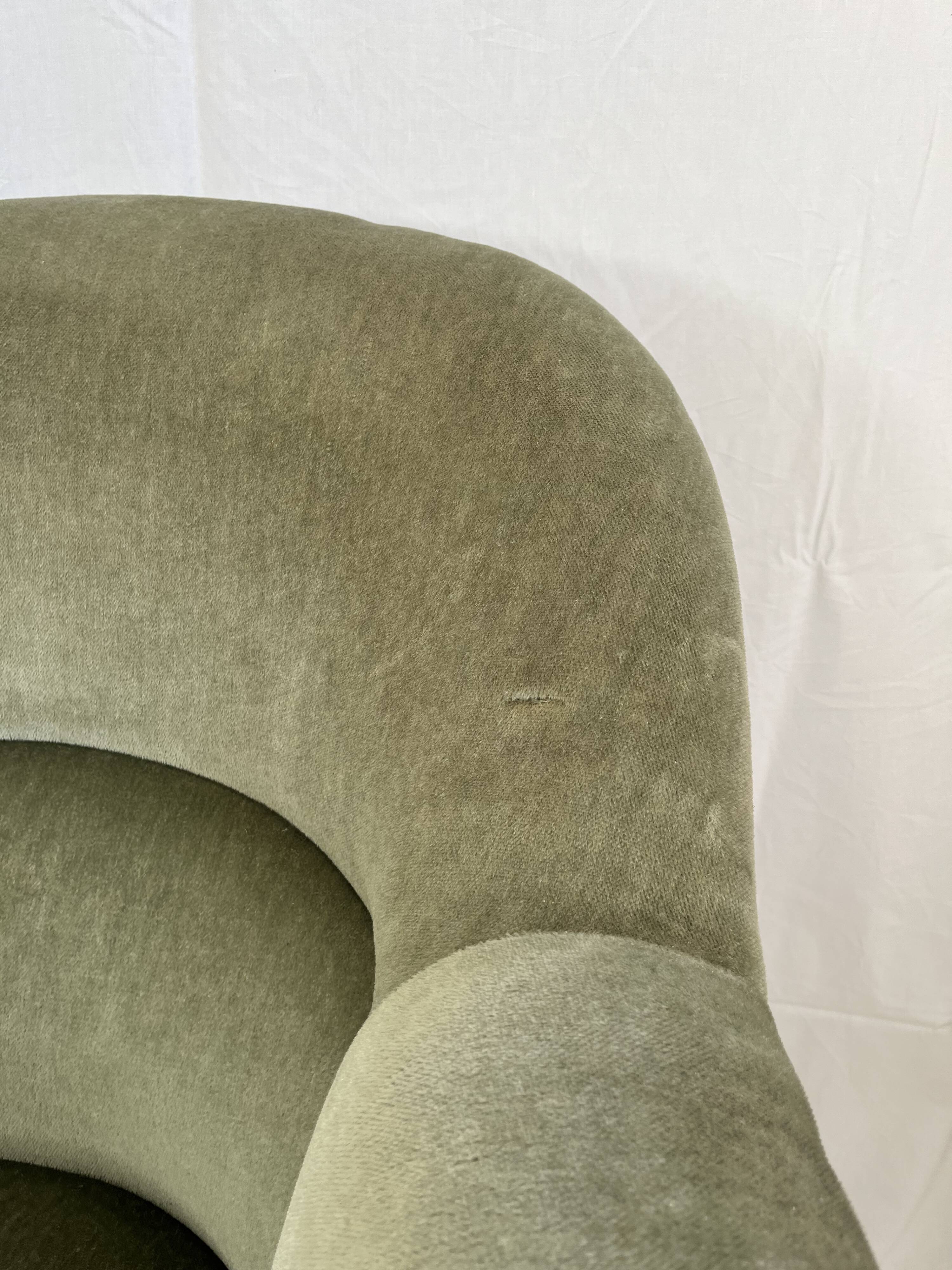 sage green toad armchairs with gold fringe