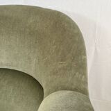 sage green toad armchairs with gold fringe