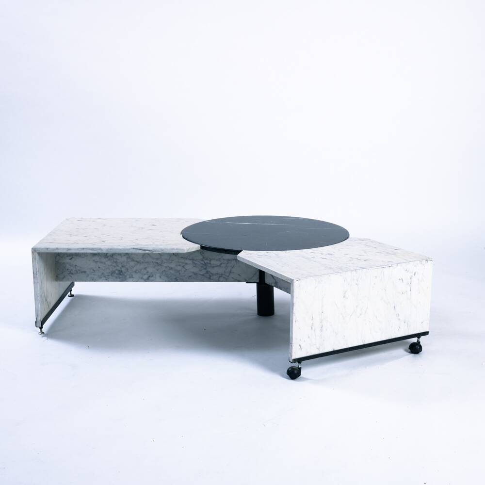 Table basse réglable en marbre noir et blanc italien, années 1980