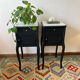 Pair of marble and wood bedside curved feet