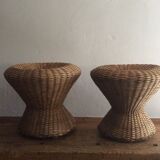 Set of two stools, poufs, braided natural fibers