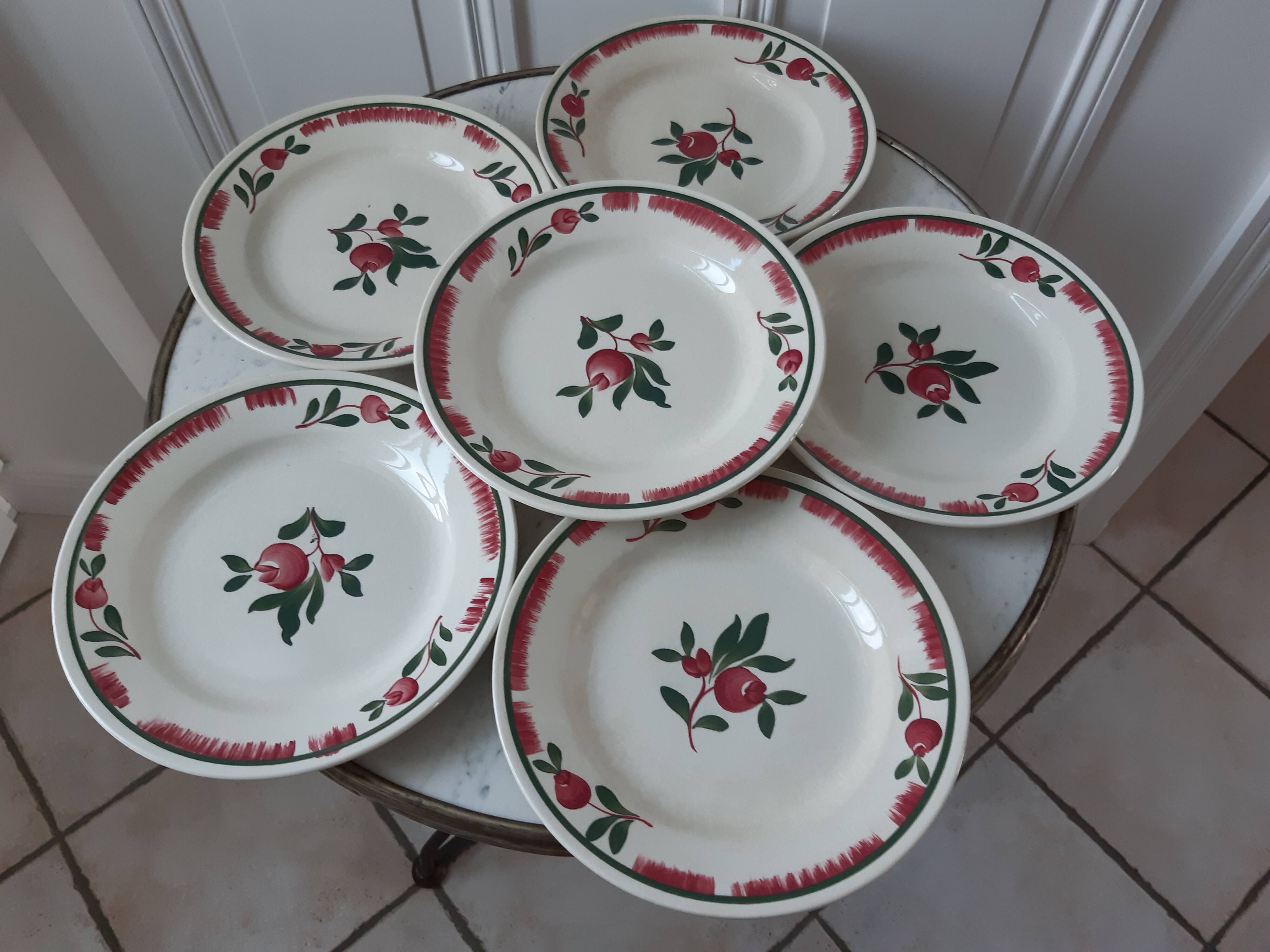 Set of 6 flat plates Gien model Saverne years 30-40