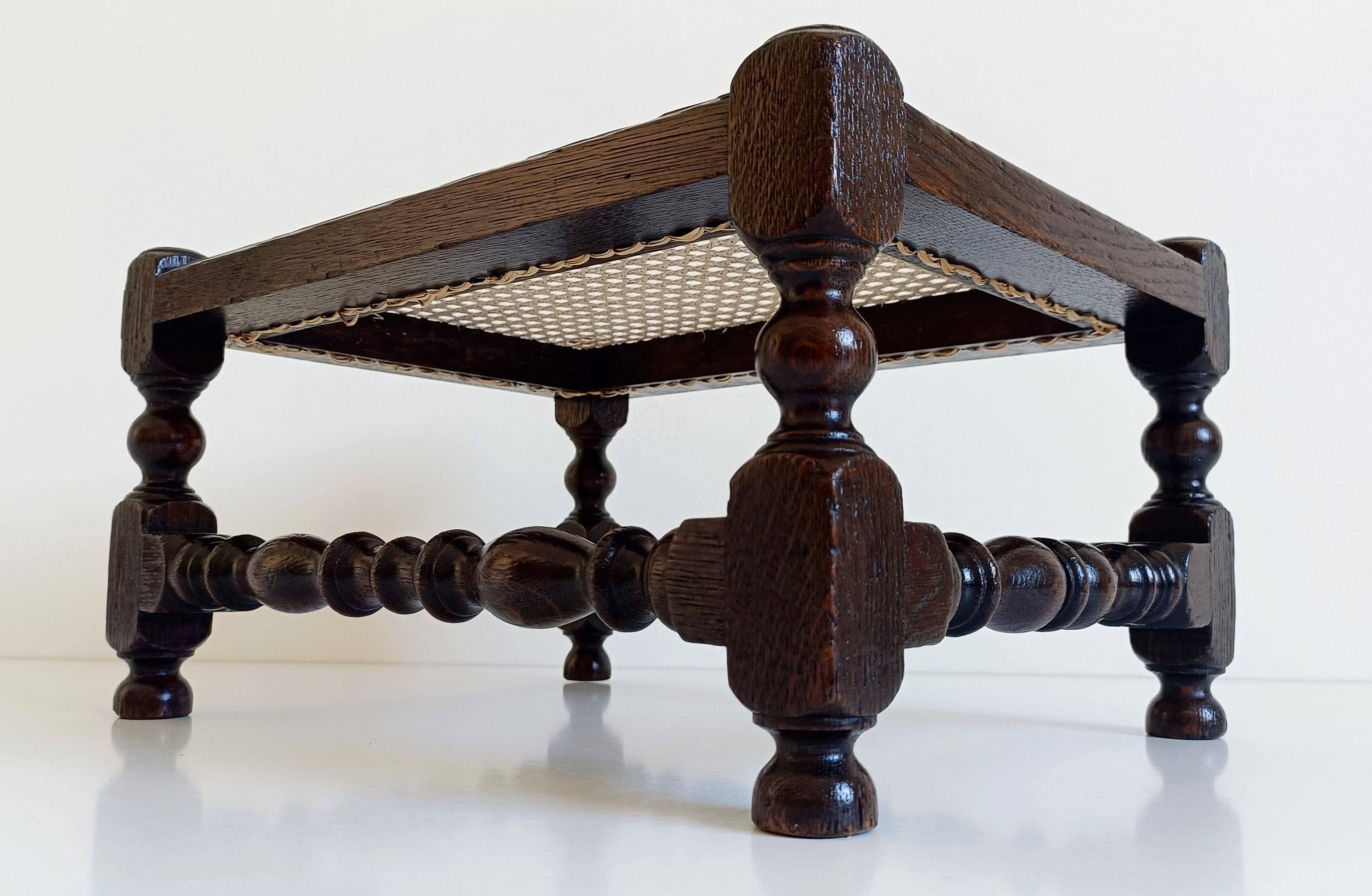 Antique Belle Epoque Oak Wood and Cane Footstool/ Occasional Table, late 19th-C