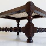 Antique Belle Epoque Oak Wood and Cane Footstool/ Occasional Table, late 19th-C