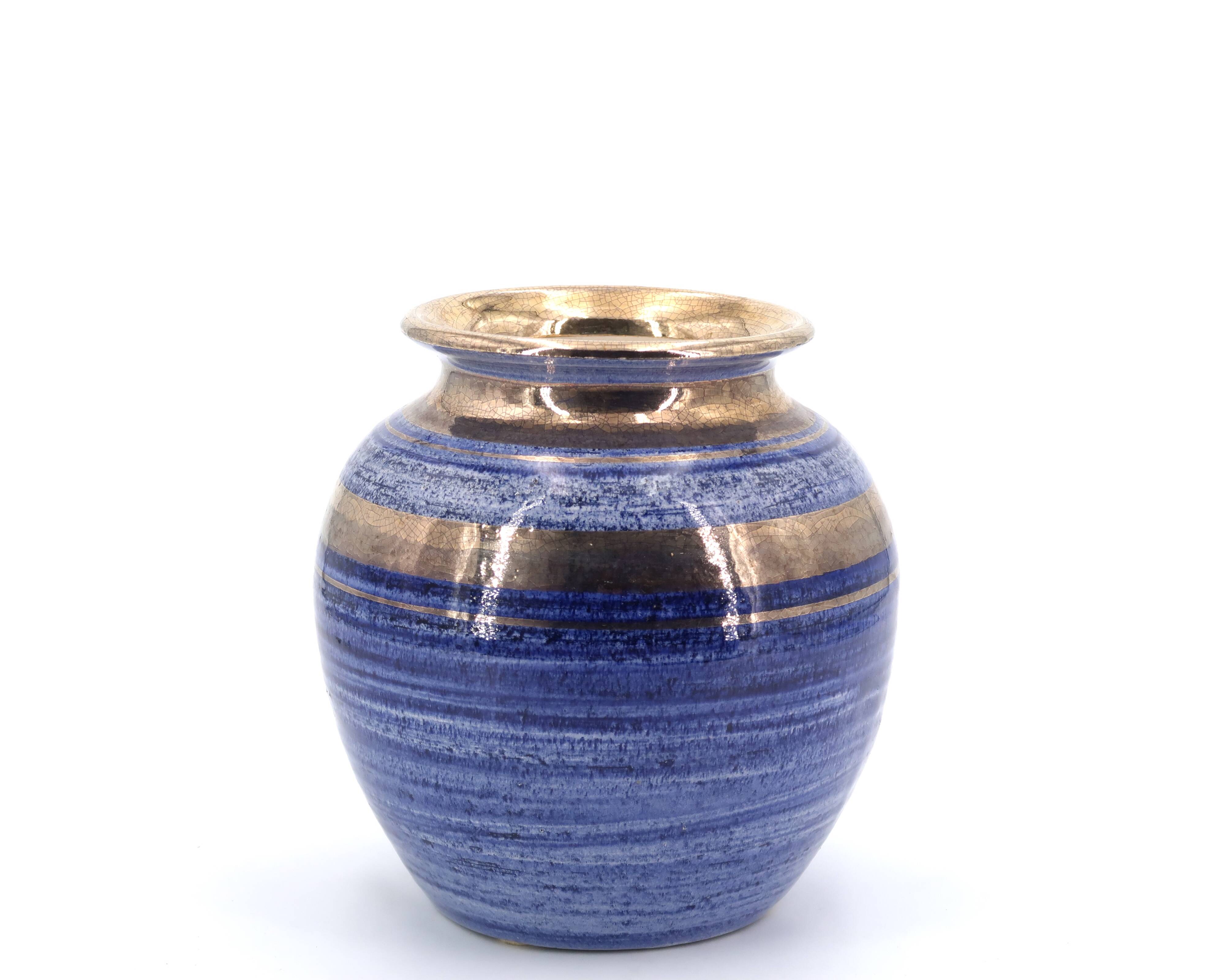 Blue and gold ceramic vase by Georges Pelletier