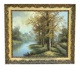 Oil on canvas, lakeside landscape, signature to be identified.