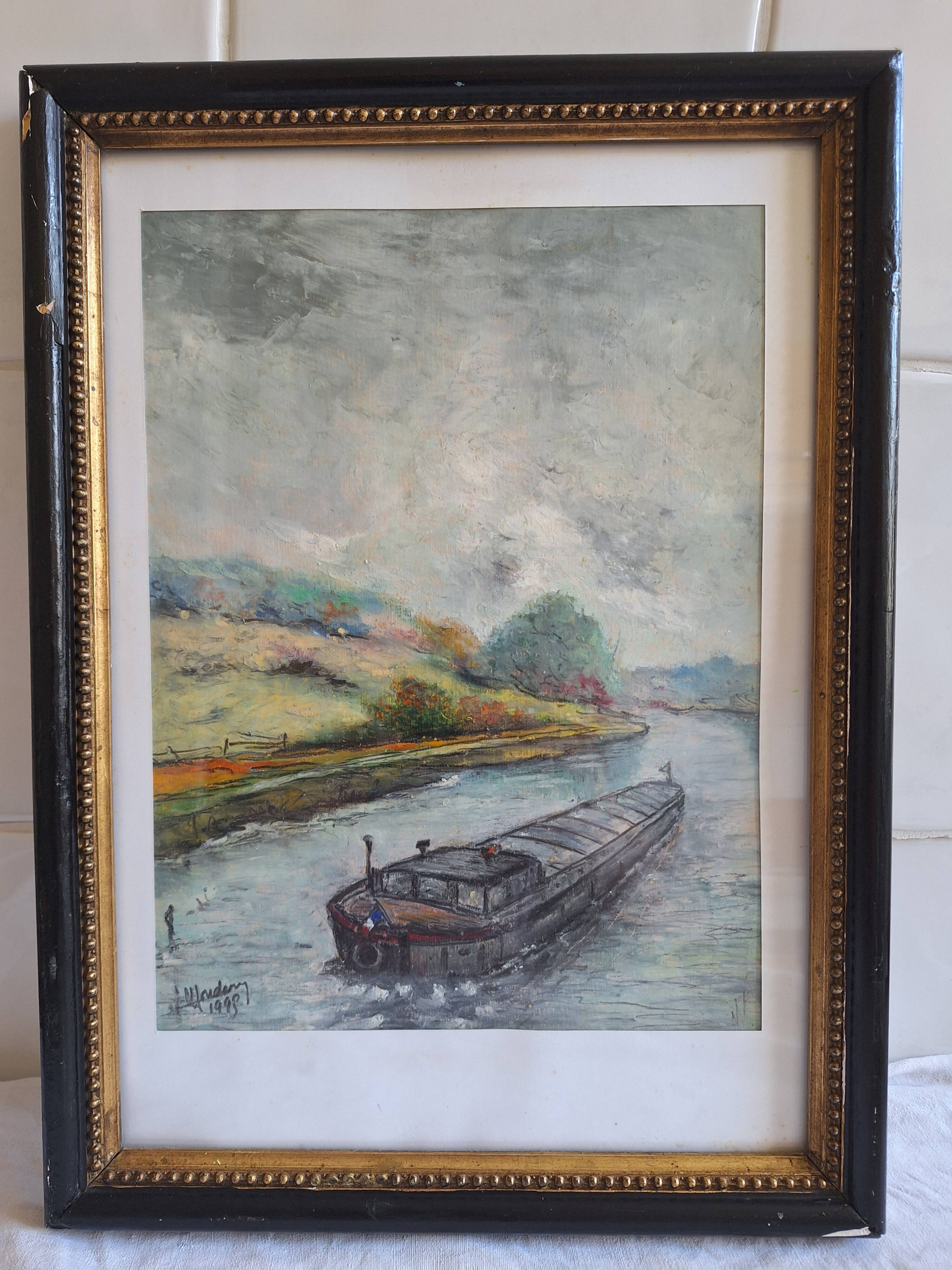 Painting signed on paper framed under glass