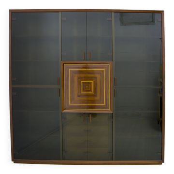 Rare meuble de bar italien marqueté "Paganini", signé Luciano Frigerio, années 1975