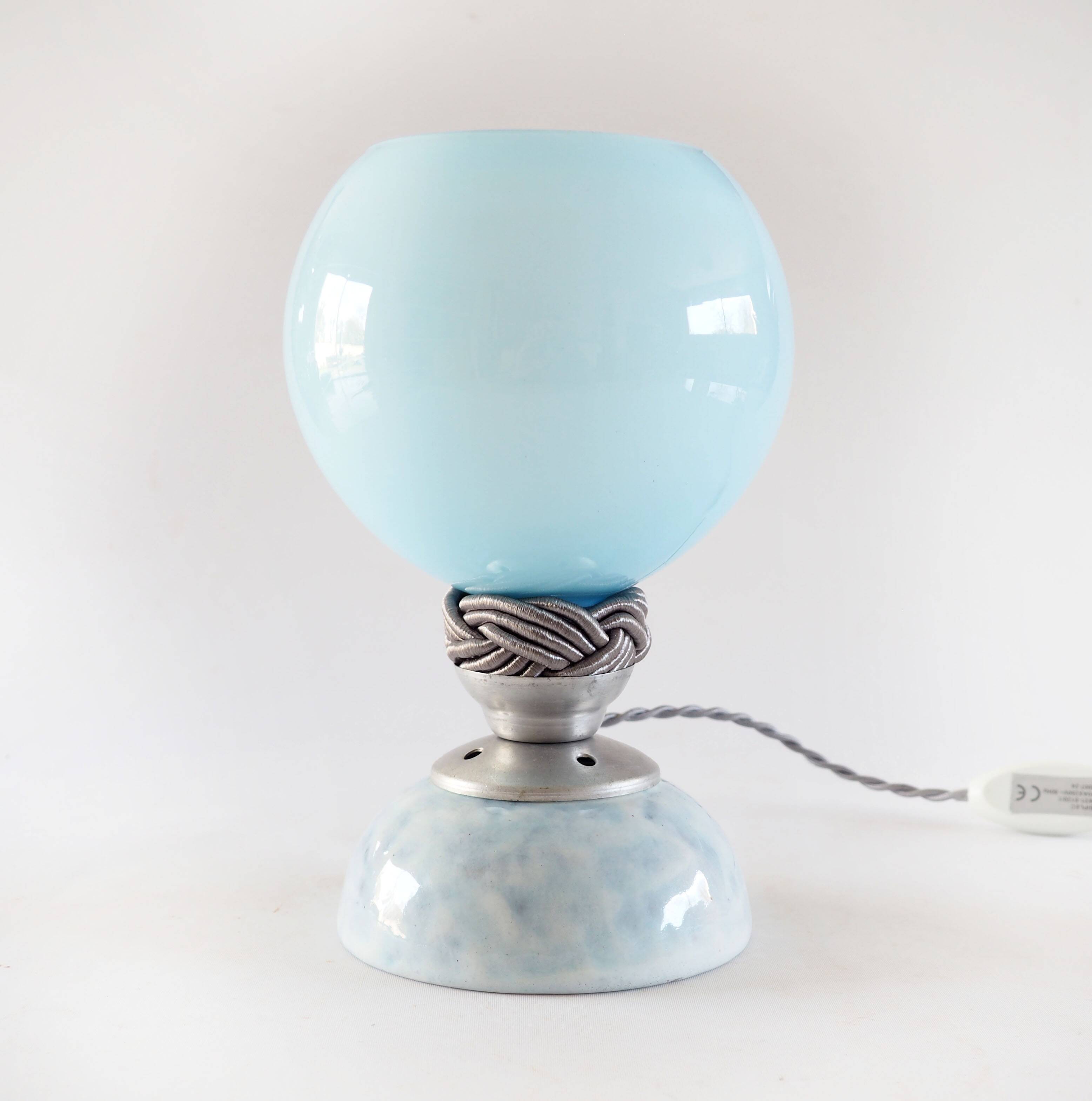 Blue opaline and ceramic lamp