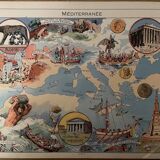 Old poster map of the Mediterranean from 1948 - JP Pinchon
