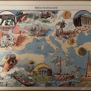 Old poster map of the Mediterranean from 1948 - JP Pinchon