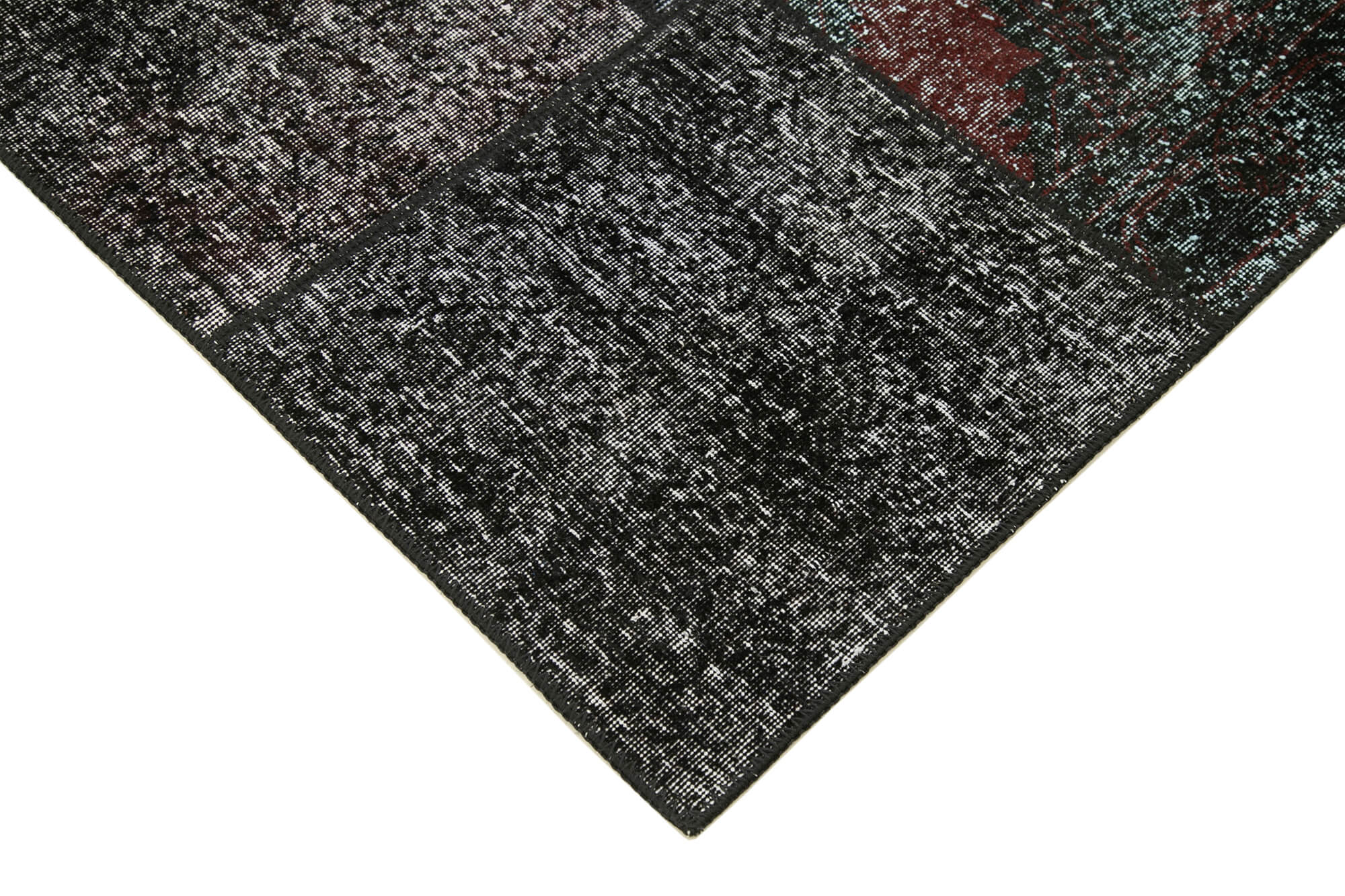 Hand-Knotted Oriental Overdyed 173 cm x 243 cm Black Patchwork Carpet