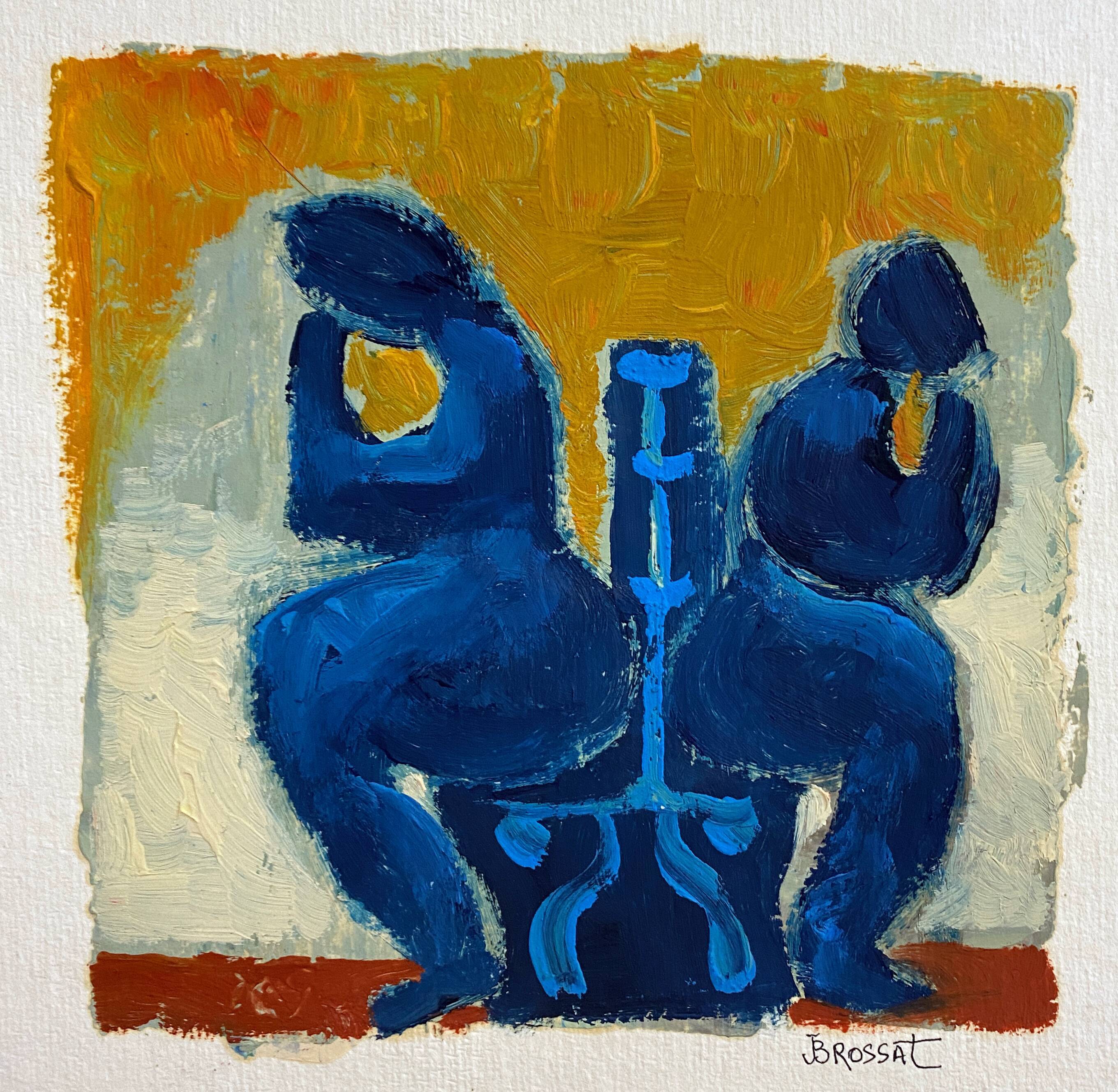 Painting "The Public Bench" HSP by J.M. Brossat (born 1946)