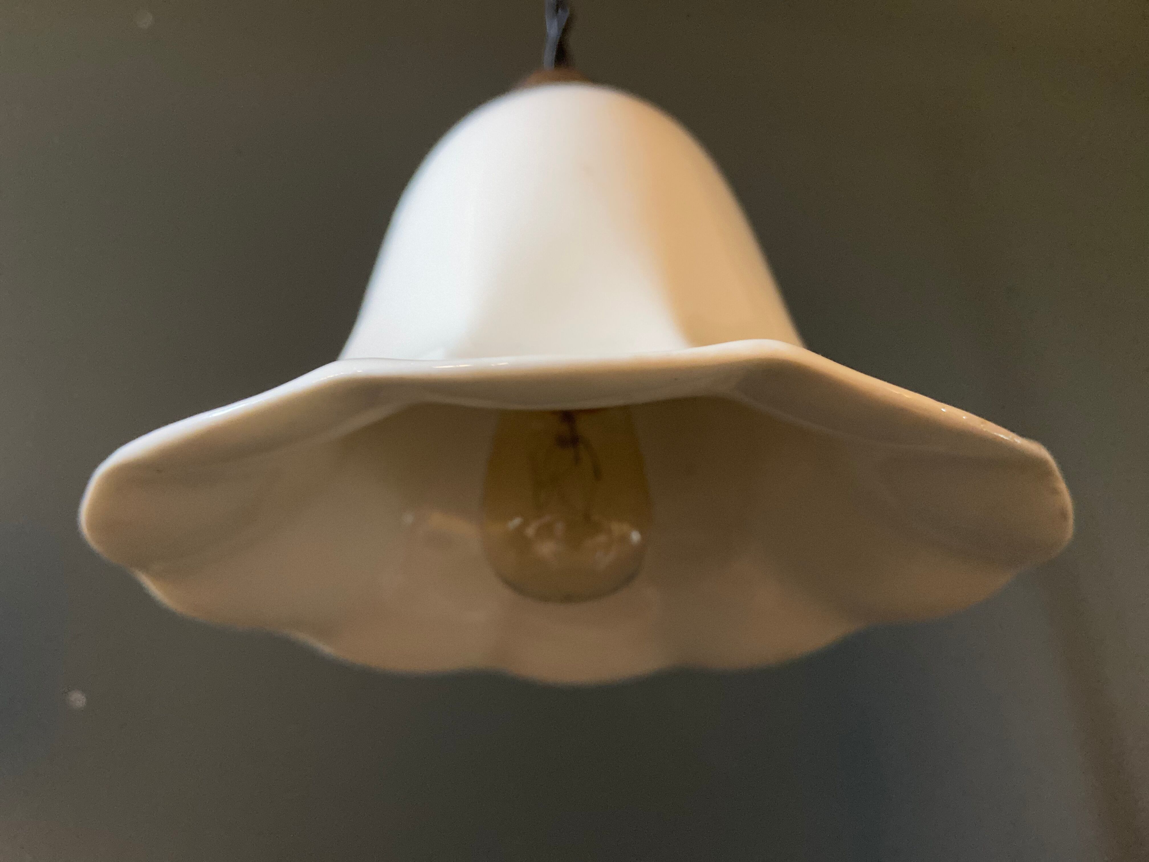 Pair of antique porcelain pendant lamps