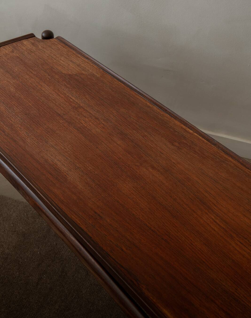 Vintage Teak Coffee Table, Mid Century Modern, Sculptural Arched Stretchers