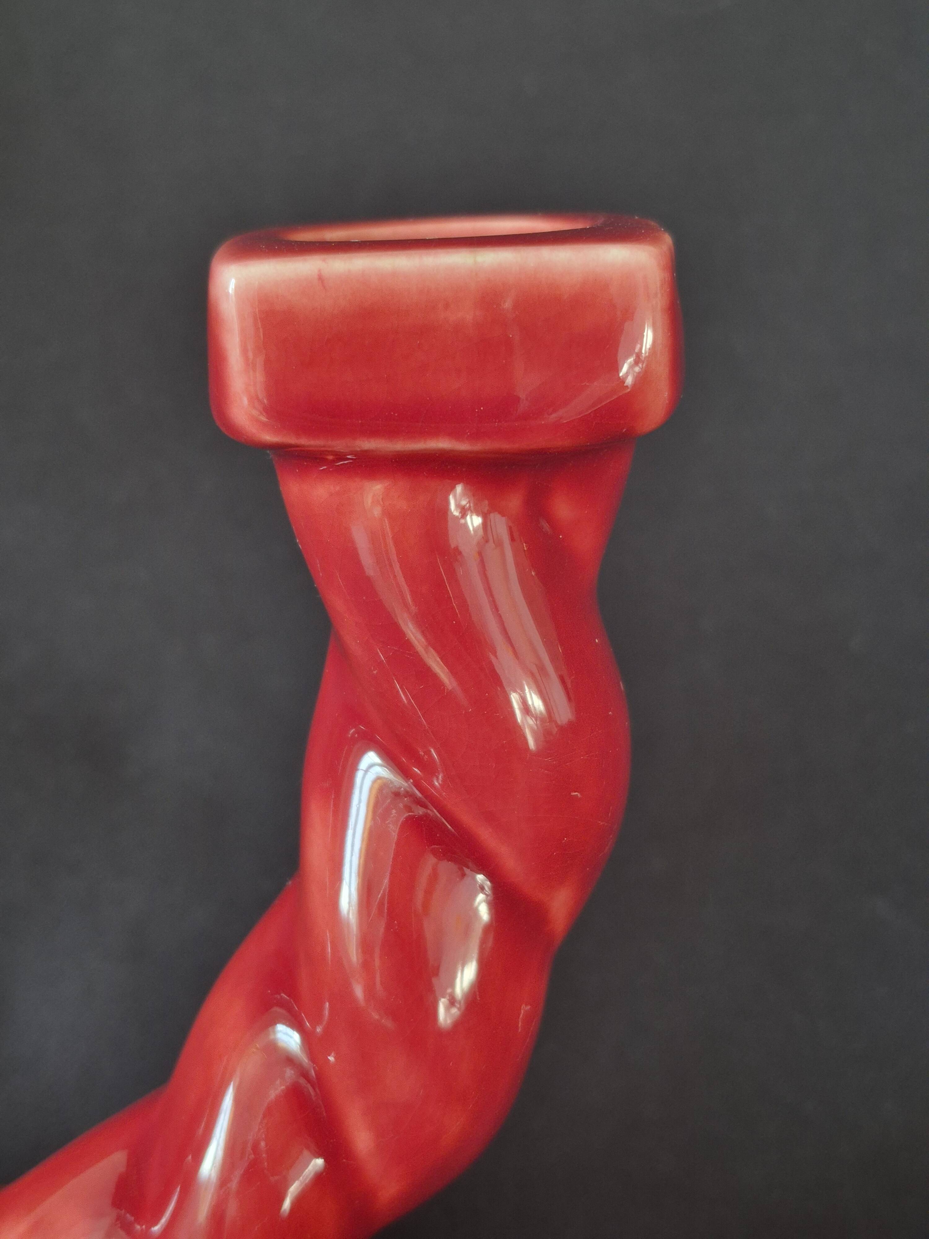 Ceramic chandelier, signed LONGCHAMP, twisted old red
