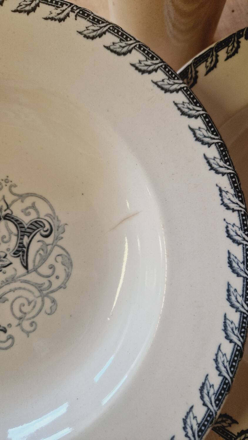 12 Luneville K&G soup plates, letter F
