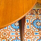Table à manger ronde scandinave en teck avec rallonges