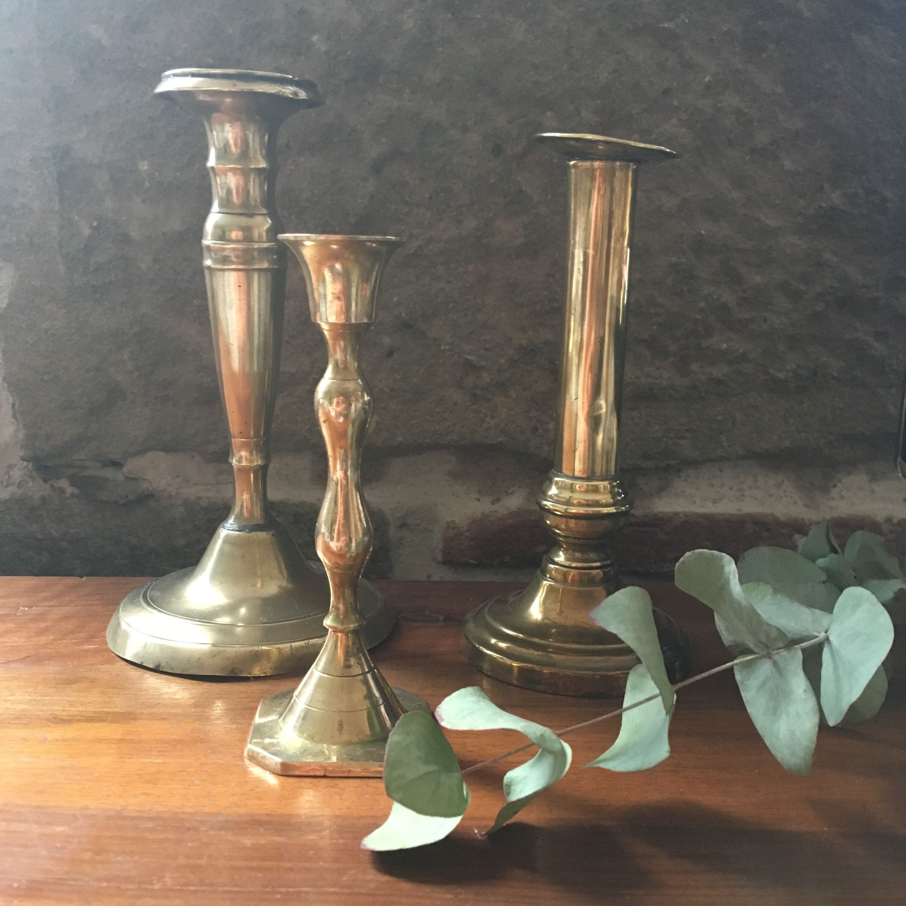 Antique brass candlestick octagonal base