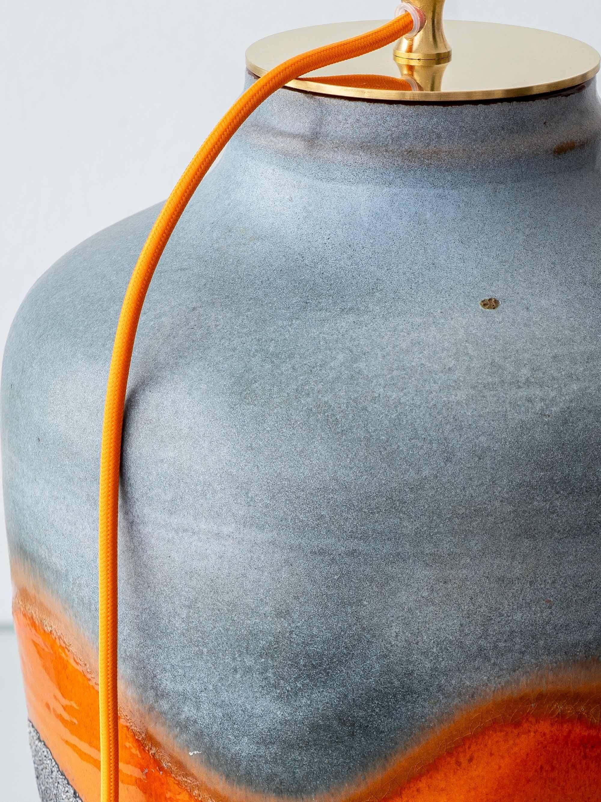 XXL Mid-Century Modern grey and orange ceramic table lamp Carstens Tönnieshof