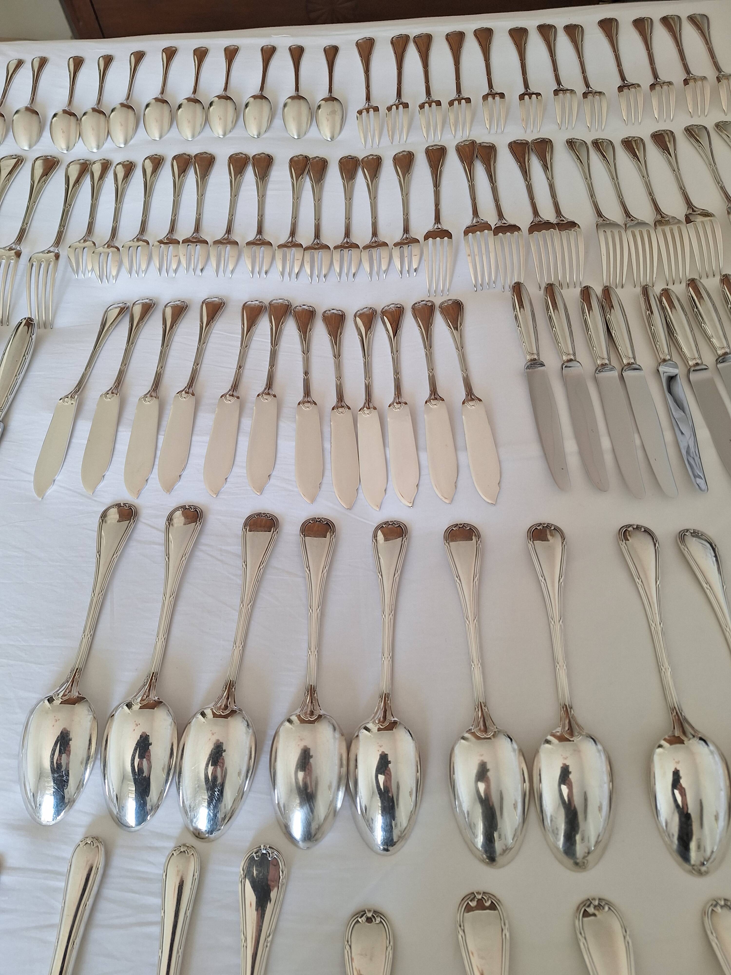Christofle Rubans Cutlery Set - 133 pieces in silver-plated metal