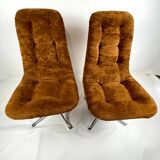 Pair of  chairs - 1970´s - chrome and brown velvet