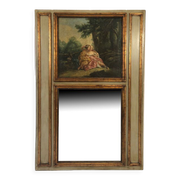 Trumeau in green lacquered wood, gold rechampi Louis XVI style, Nineteenth